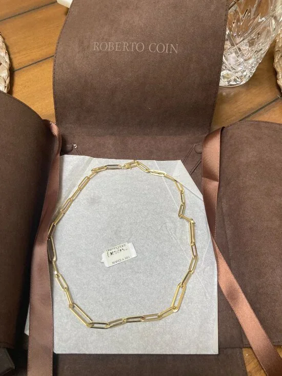 ROBERTO COIN DESIGNER GOLD ALTERNATING SIZE PAPERCLIP LINK CHAIN NECKLACE - Picture 3 of 10